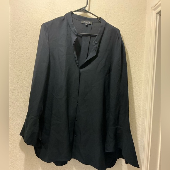 Lafayette 148 New York Tops - Lafayette 148 Izzie Embellished Silk Blouse with Bell Sleeves - XL